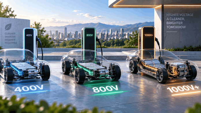 EV voltage architecture comparing 400V, 800V, and 1000V electric vehicle systems