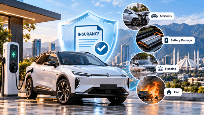 EV insurance in Pakistan covering battery damage, accidents, flooding and fire
